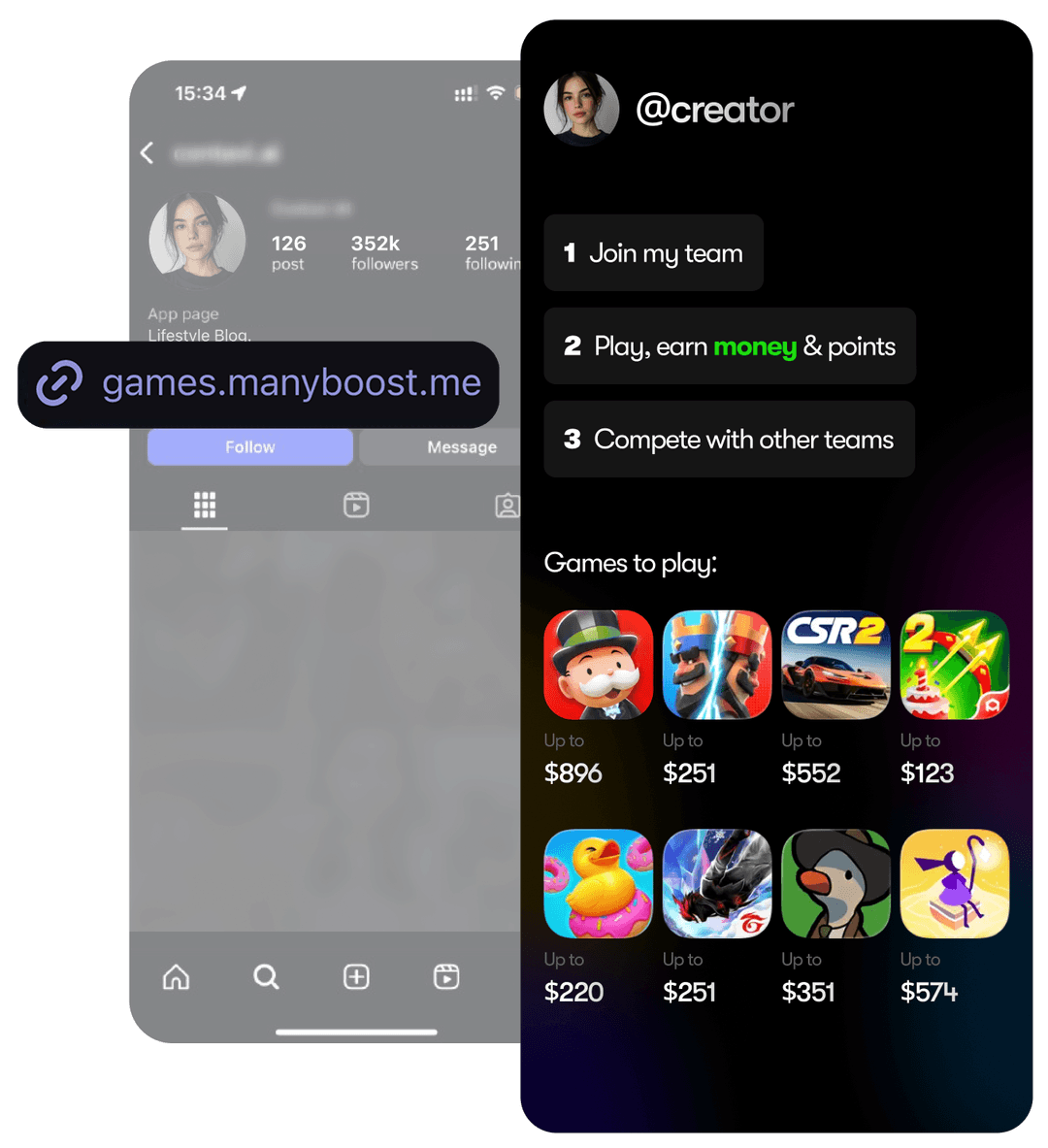 Creator earning with ManyBoost